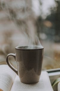 Steaming cup of coffee